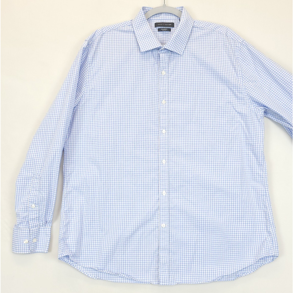 Tommy Hilfiger‎ Button Down Shirt Gingham Plaid Men XL 17 34/35 Blue Long Sleeve